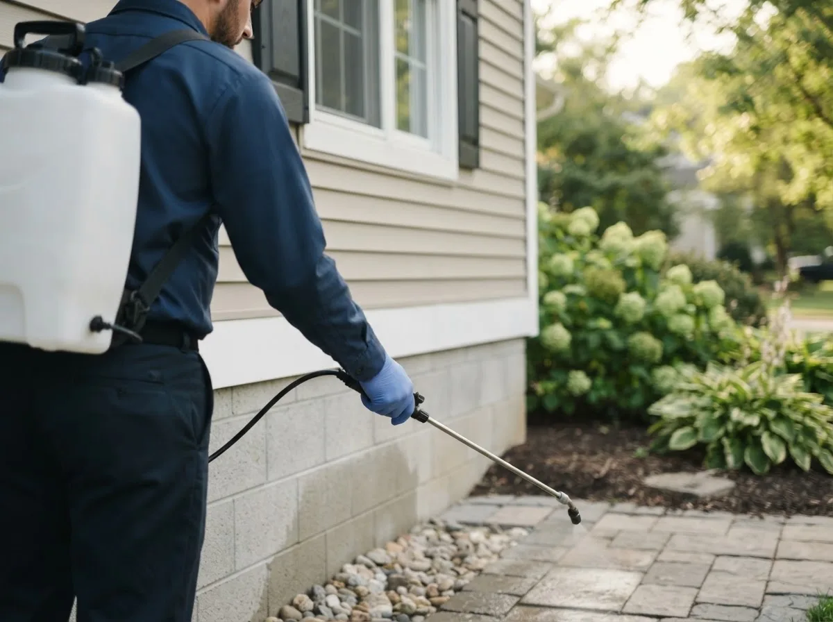 Pest control technician inspecting a home in Laporte, MN